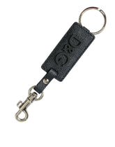 Dolce & Gabbana Black Calf Leather DG Logo Silver Brass Keyring Keychain -   -  Dolce & Gabbana.